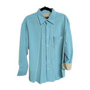 Bugatchi Uomo Men's Size XL Long Sleeve Button Down Shirt Flip Cuff Blue